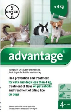 Advantage 40 Spot On For Small Cats/Dogs/Rabbit (4 Pipetts)