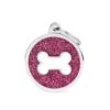 My Family Pet Tag - Pink Glitter Circle With A White Bone Large